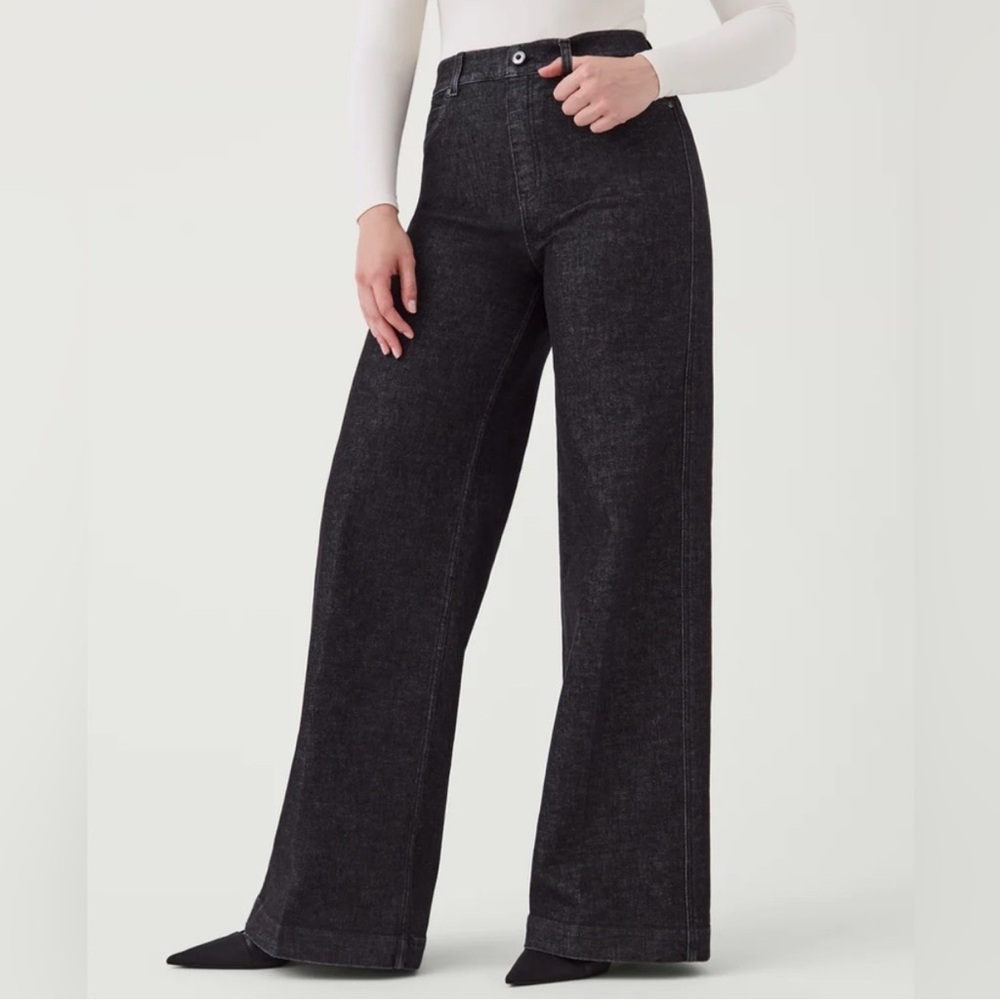 SPANX NWT Black Flare Wide Leg Jeans Large Charcoal New